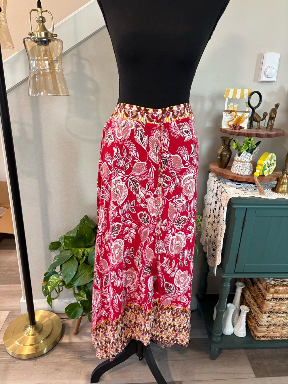 GNW Red Floral Maxi Skirt with Contrasting Hem